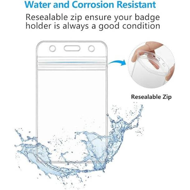 [New Deal] 2 Pack ID Badge Holders with Metal Clip and Keyring - Vertical Clear Plastic ID Card Holders (2.5" x 3.4") - Retractable 24" Pull Cord for Office, School,