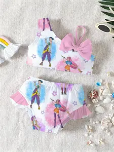 Kpop Demon Hunters Girl Group Style Two-Piece Swimsuit Set, Elastic Fabric with Trendy Dancer Print, Perfect for Beach Sea Spa Play, Swimwear Sets