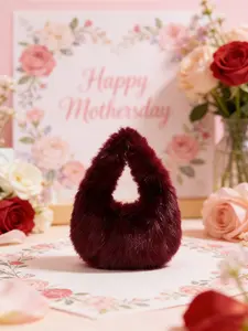 Love-Curated Pick Burgundy Plush Handbag Unique Non-Duplicate Valentine’s Gift，Solid Color Long Plush Cloud & Crescent Moon Design, Versatile Commuter Bag