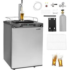 VEVOR Beer Kegerator, Dual Tap Draft Beer Dispenser, Full Size Keg Refrigerator With Shelf, CO2 Tank(No Gas), Drip Tray Rail, 23F - 82.4F Temperature Control, 162L, SilverVEVOR Super Brand Day