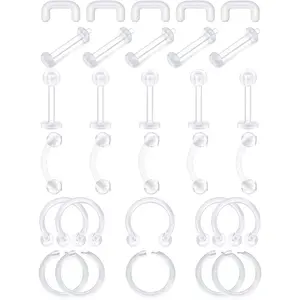 16G Clear Flexible Piercing Retainers for Cartilage, Helix, Daith, Rook, Tragus-Bioflex Plastic Earring Retainers. Also for Nose Septum, Lip, Eyebrow Rings Piercing