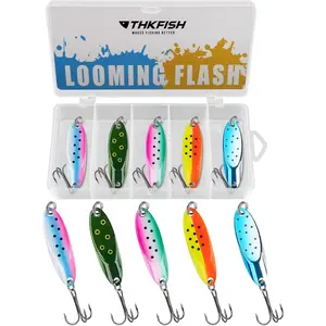 5pcs Saltwater Fishing Lures with Ultra-Sharp Hooks Fishing Spoons Jigging Lure for Trout Bass Crappie Pike Walleye with Tackle Box