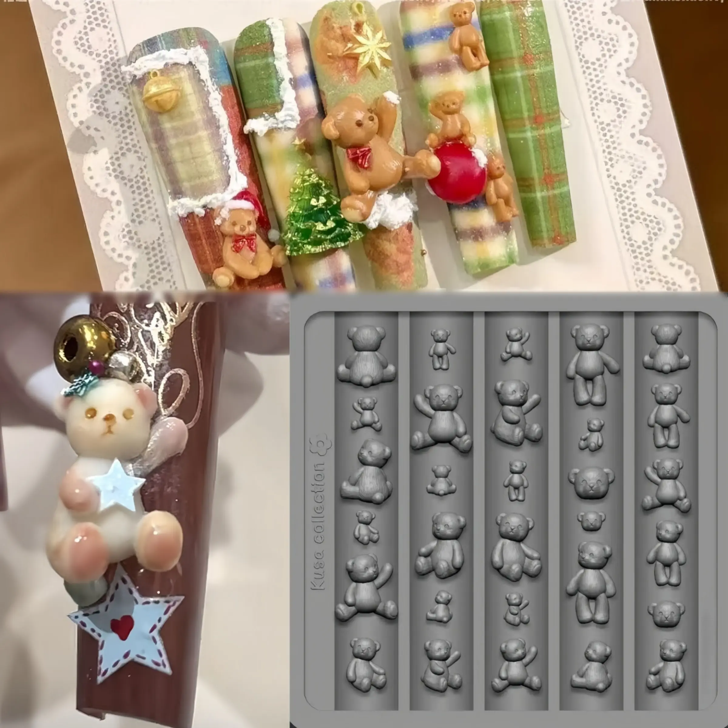 Silicone Nail Art Mold Teddy Bear Plush Toy 3D Nail Decor DIY Transparent Clear Mould Nail Art Tool, Cute Animal Design for Manicure Accessories, Nail Art Supplies
