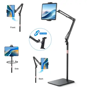 Tablet Floor Stand with Double Weight Base, Overhead Bed Phone Mount Height Adjustable Arm Stretchable Stand Holder,  Portable Travel Holder Suitable for Phone and Tablet Accessories, Multifunctional Live Video Selfie Holder