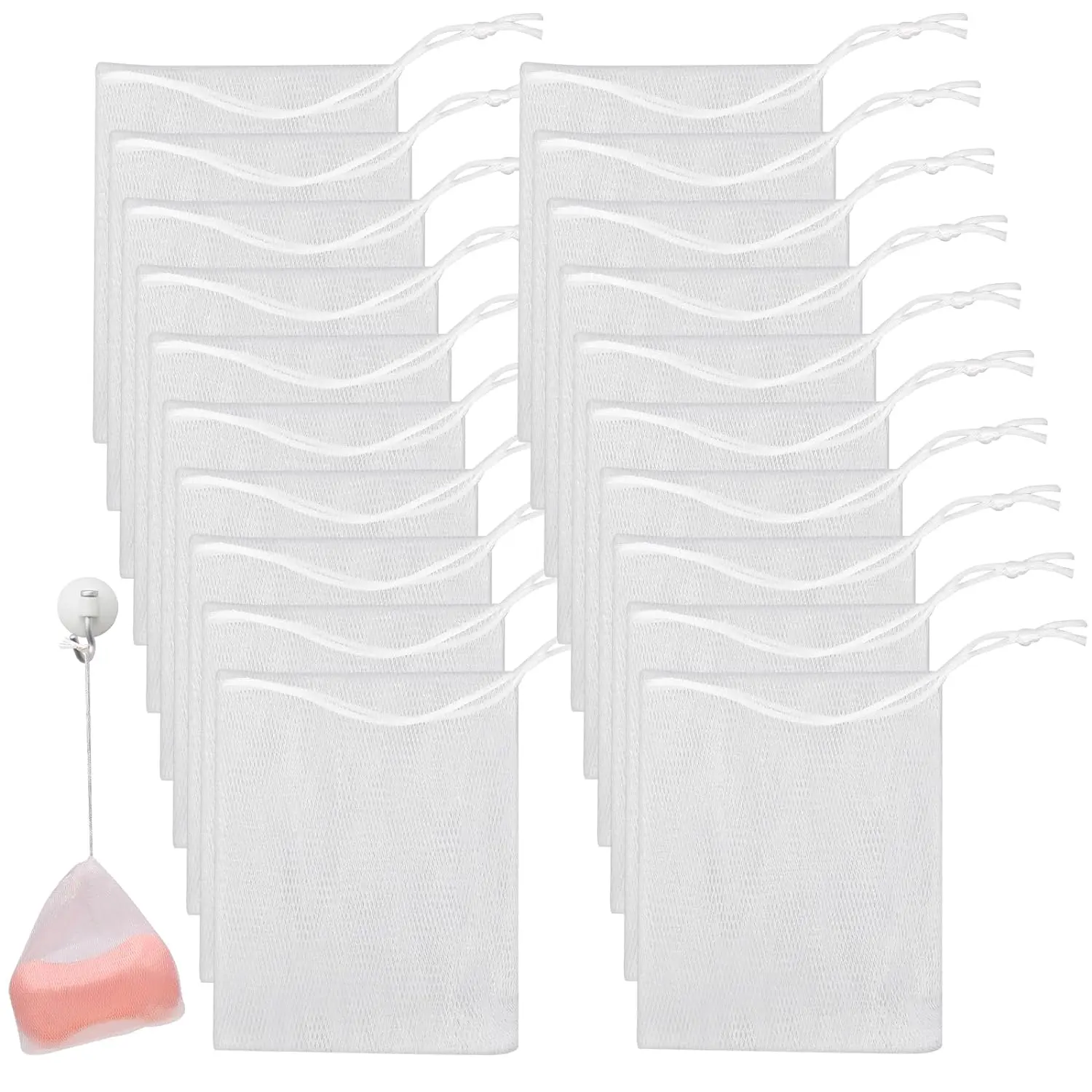 20 PCS Exfoliating Mesh Soap Saver Pouch Bag - Handmade Soap, Colorful Personal Cleaning, 10 Pcs White 12x9 Cm, Drawstring Mesh Foaming Net