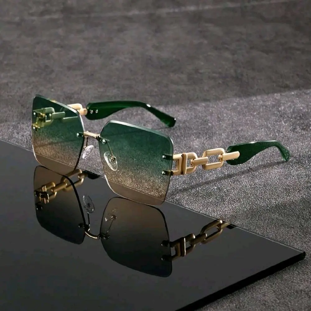 Women's Square Frame Hollow Chain Decorative Glasses With Large Frameless Design And Chain - Fashionable Tortoiseshell, Transparent, Or Black Decorative Fashion Glasses, Suitable For Casual Or Formal Occasions, Stylish Glasses, Decorative Glasses, Tortois