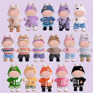 6.69inch Labubu Doll Clothes Set with 3 Outfits - 6.69inch La Bubu Doll Fashion Fisherman Hat, Sweater and Pants or Skirt Suit, Cute Play and Display Accessories (Shoes and Doll Not Included)