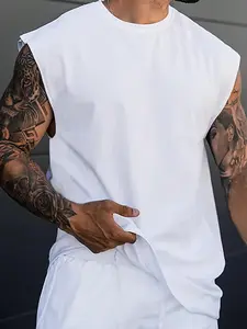 Men's basic wide-shoulder vest, Graphic, minimalist high-street style, suitable for casual, sporty, Streetwear, and layering. Loose-fitting knit vest, perfect for fitness, leisure, commuting, etc. Holiday or boyfriend gift