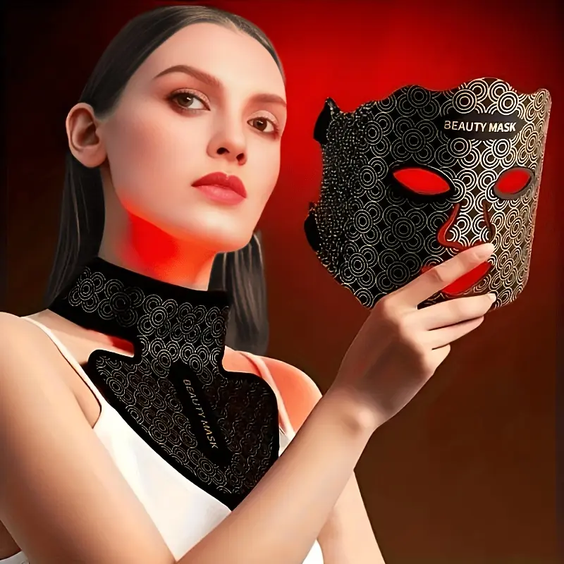 LED face mask phototherapy, 7-LED facial and neck beauty device with red light, used for anti-aging, firming the skin, radiating radiance, firming the skin, suitable for all skin types of household skincare products