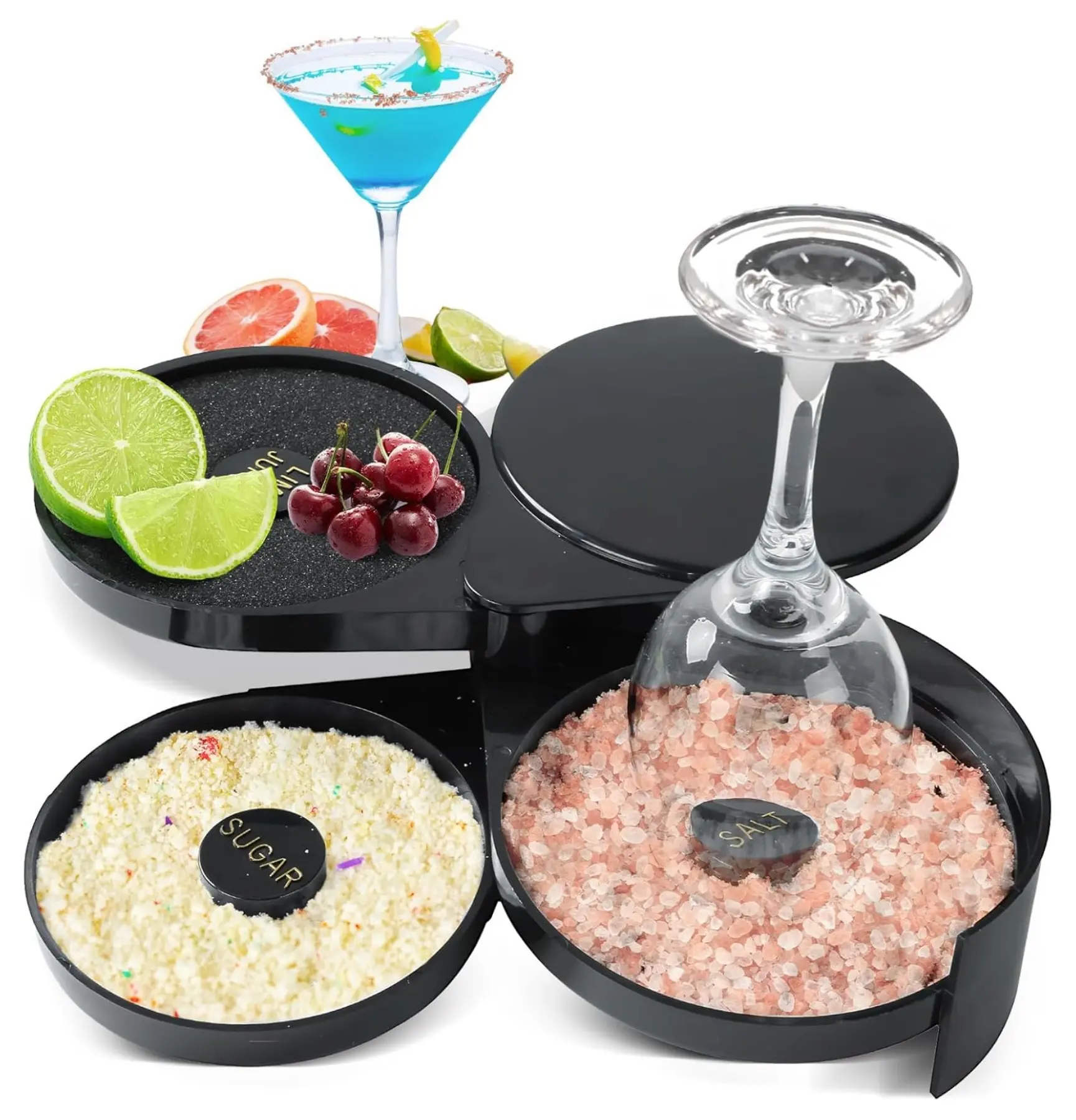1 Pack 3 Tier Bar Glass Rimmer for Margarita and Cocktail, Bartender Tool,Salt Box Spice Container，Cocktail Bartender Tool, for Party, Bar, and Reception