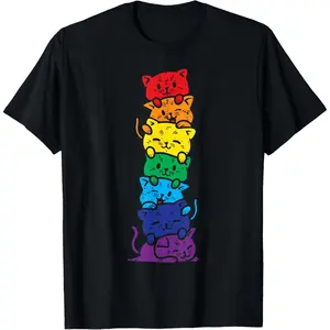 Cat Stack Rainbow Gay Pride Cute LGBT Animal Pet Lover Gift T-Shirt