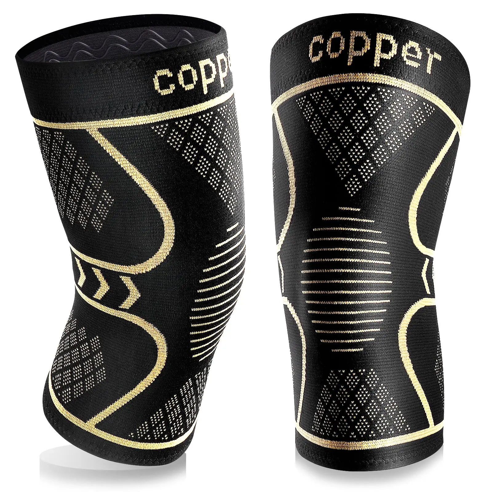 Copper Knee Brace (1 Pair Pack) for Men Women, 3D Knitted Sleeve with Anti-Slip Grip & Better Cushioning, Moisture-Absorbing Support for Work, Volleyball