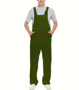 Army Green Men's Essential Bib Overall - 2 Options for Buckle or Gourd Easy Clip - Cotton Fabric, Casual Style, Khaki Color, Pockets, Straps Included