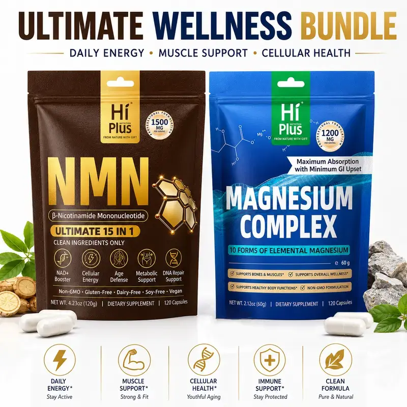 Longevity & Beauty Bundle - HiPlus Longevity NMN & Magnesium Complex Daily Dietary Supplement Comprehensive Nutrition Supplement Healthcare Edible Fitness Vitamin Muscle Optimum Bathroom