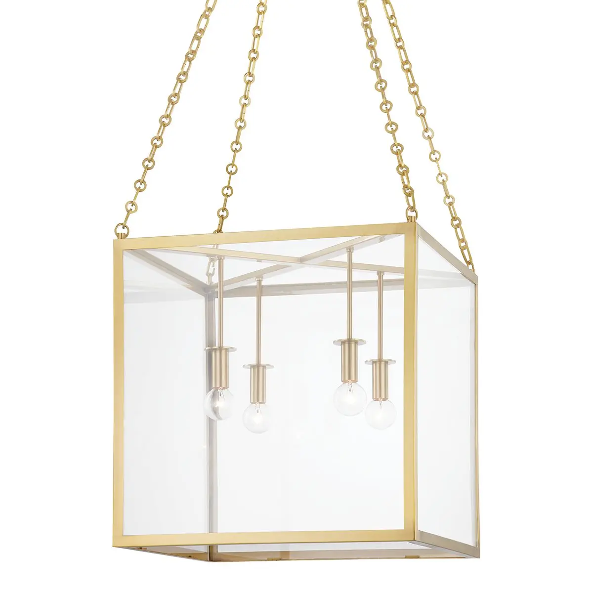 Catskill Medium Lantern with Intricate Chain Design in Aged Brass or Aged Iron Finishes