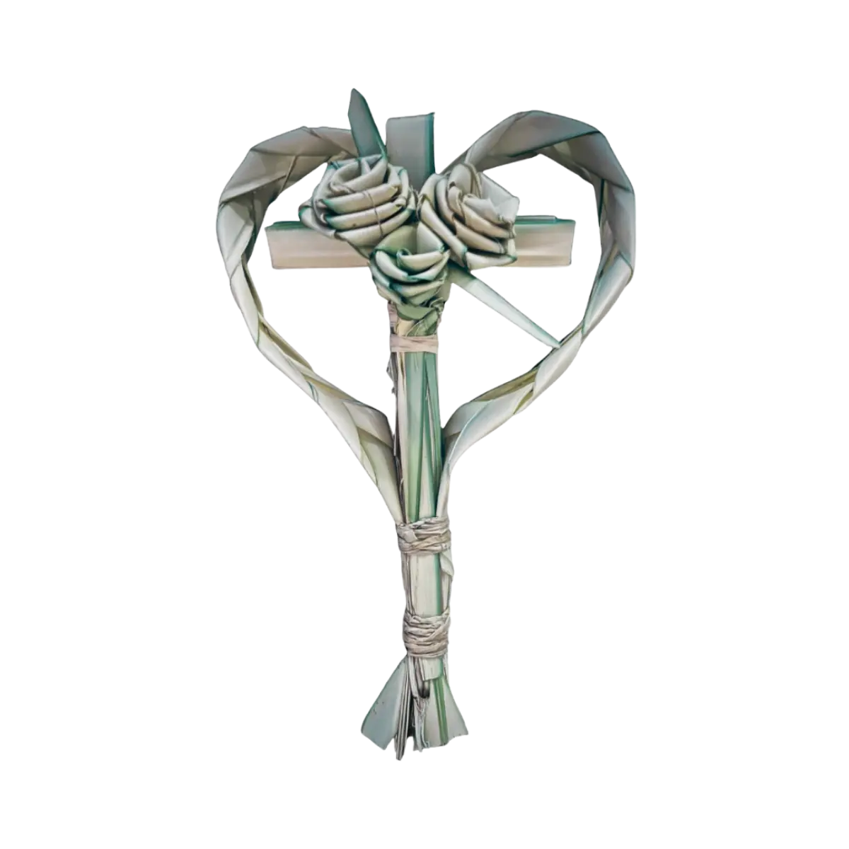 Braided Palm Cross Made From Palm Frond - Spiritual Cross for Gift - Palm Cross and Rose Floral Bouquet Witch Gift Idea - Handmade for Christian ltar -
