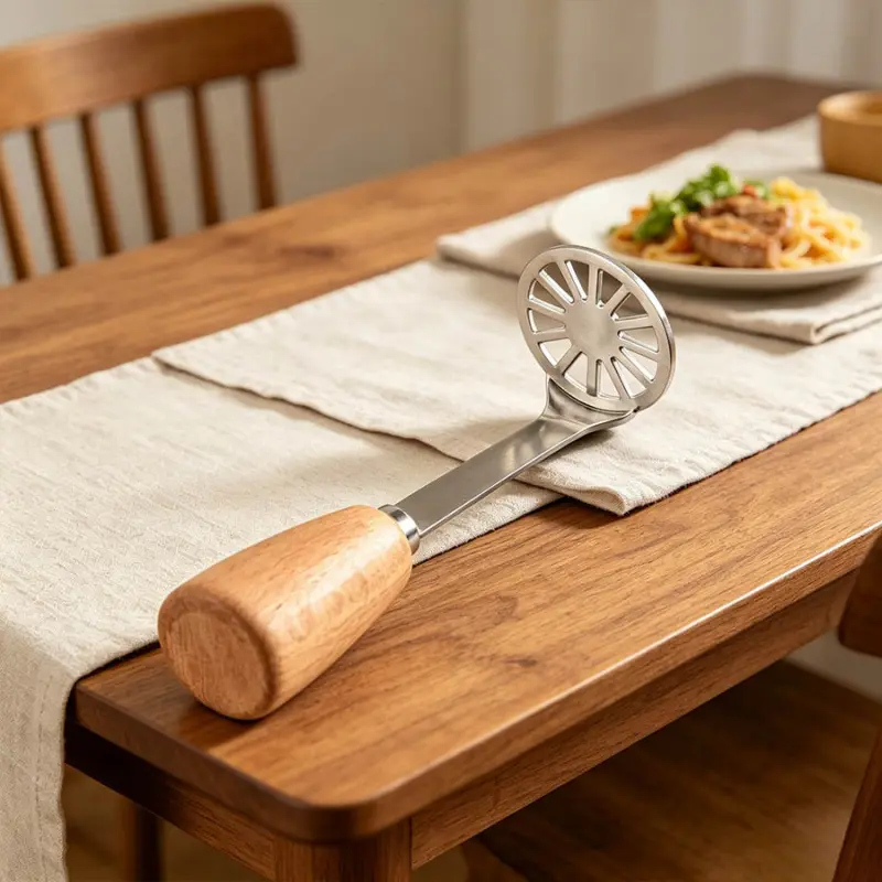 1/2 piece wooden handle mud compactor, anti slip and comfortable handle design, safe food grade stainless steel material, suitable for potatoes, pumpkins, yams, sweet potatoes, easy to make delicate muddy ingredients