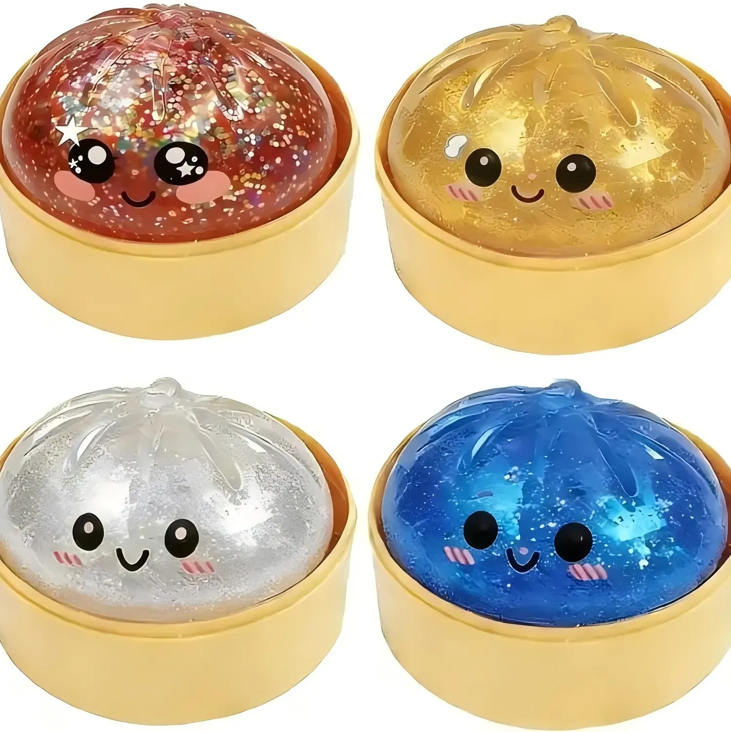 Rainbow Glitter Squishy Soft Stress Ball with Steamer, Silicone Fidget Toy in Simulation Food Design, Slow Rebound Squeeze Toy, Steamed Bun Toy for Relaxing Play at Desk Home