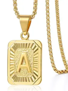 Men Women Initial Pendant Necklace, Square Capital Letter Necklace, A-Z Cuban Chain Cuban Link Design Birthday Gift, Casual Style