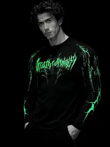 Men's Round Neck Dark Style Long Sleeve T-Shirt, Elastic Quick-Dry Fabric, Gym Training Weightlifting Outdoor Cycling Running Print Skull, Gym Exercise Activewear, Sports Tops