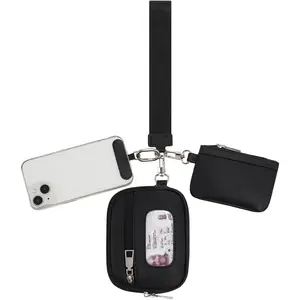 Wallet Mini Zip Around Dual Pouch Wristlet Detachable  Purse for Women and Men with Phone Tether Tab