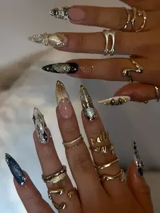 [NEW RELEASE] Metallic Chrome Press On Nails/Handmade Gel Nails In Long Stiletto/Glue On Nails/False Nails/Birthday Holiday Autumn Nails/Gift for Her