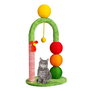 29in Cat Tree Tower with Sisal Scratcher Balls, Cute Holiday Scratching Post with Danging Ball for Indoor Cats