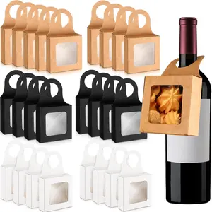 25 Count Kraft Paper Wine Bottle Boxes Small Hanging Gift Boxes with Window for Empty Wine Bottles, Decoration and Gifts(3.5 x 3.5 x 1.2 Inches