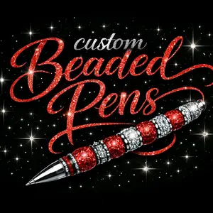 Custom Beaded Pens with Sparkling Red and Silver Beads for Stylish Writing