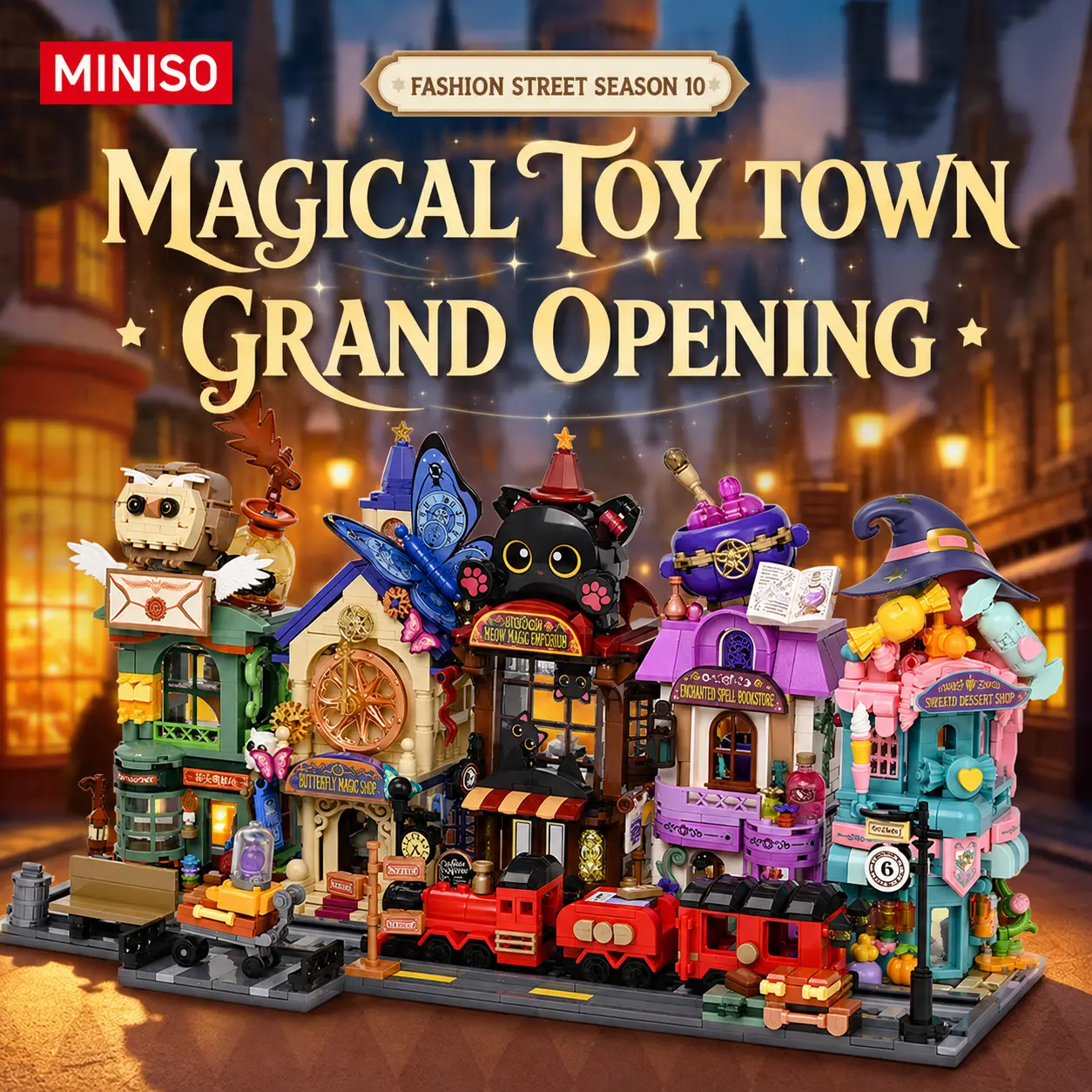 MINISO Streetscape Magic Season Building Blocks Set - Unisex DIY Street Shops Brick Kit, Creative Play Mini City Model, Cute Collectible Decor Toy, Puzzle Gift for Kids & Collectors