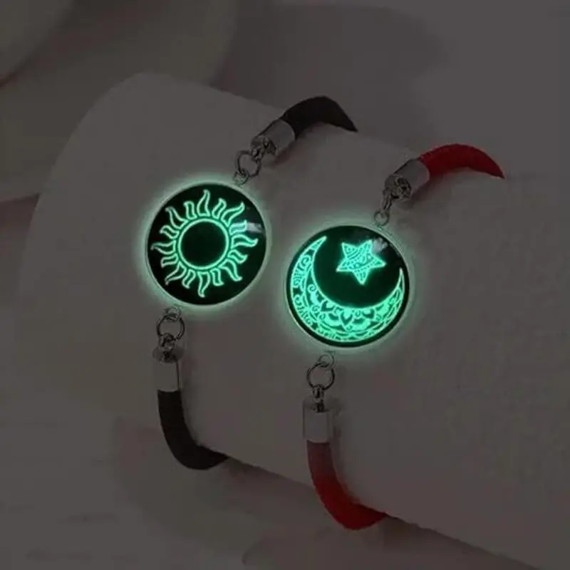 2 Pack Glow in Dark Couple Bracelets Set - Magnetic Sun Moon Matching Jewelry |               Adjustable Luminous BFF Best Friend Soulmate Gifts for Boyfriend Girlfriend Couples Teens |               Anniversary Valentine's Birthday Christmas Gift