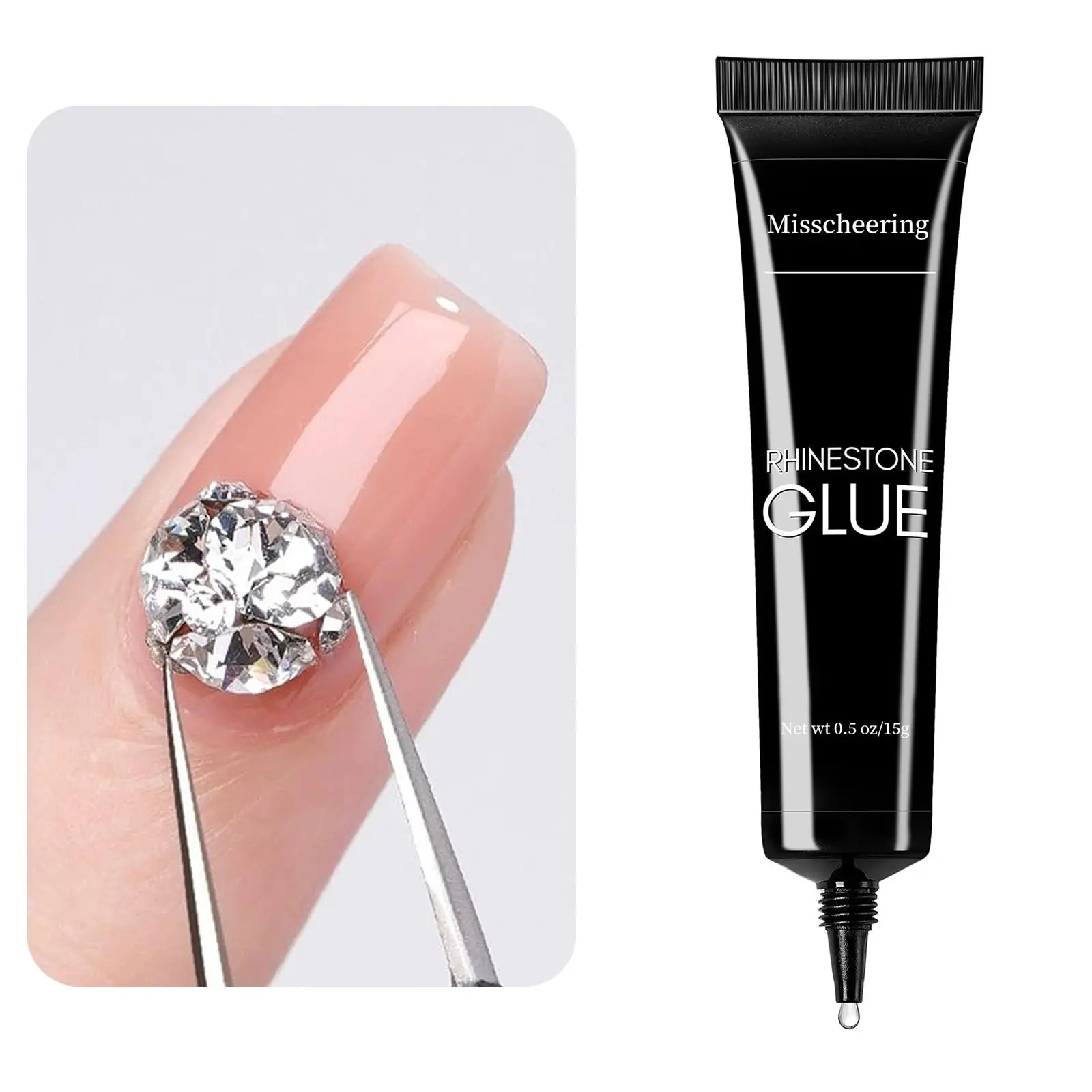 Nail Rhinestone Glue, Super Strong Gel Nail Glue for Rhinestones, Nail Art Supplies, 3D Art Design Charms and Gems, for Jewel Crystal Beads Gems Diamonds, UV/LED Need, Easy Use, UV Light Gel, 15ML