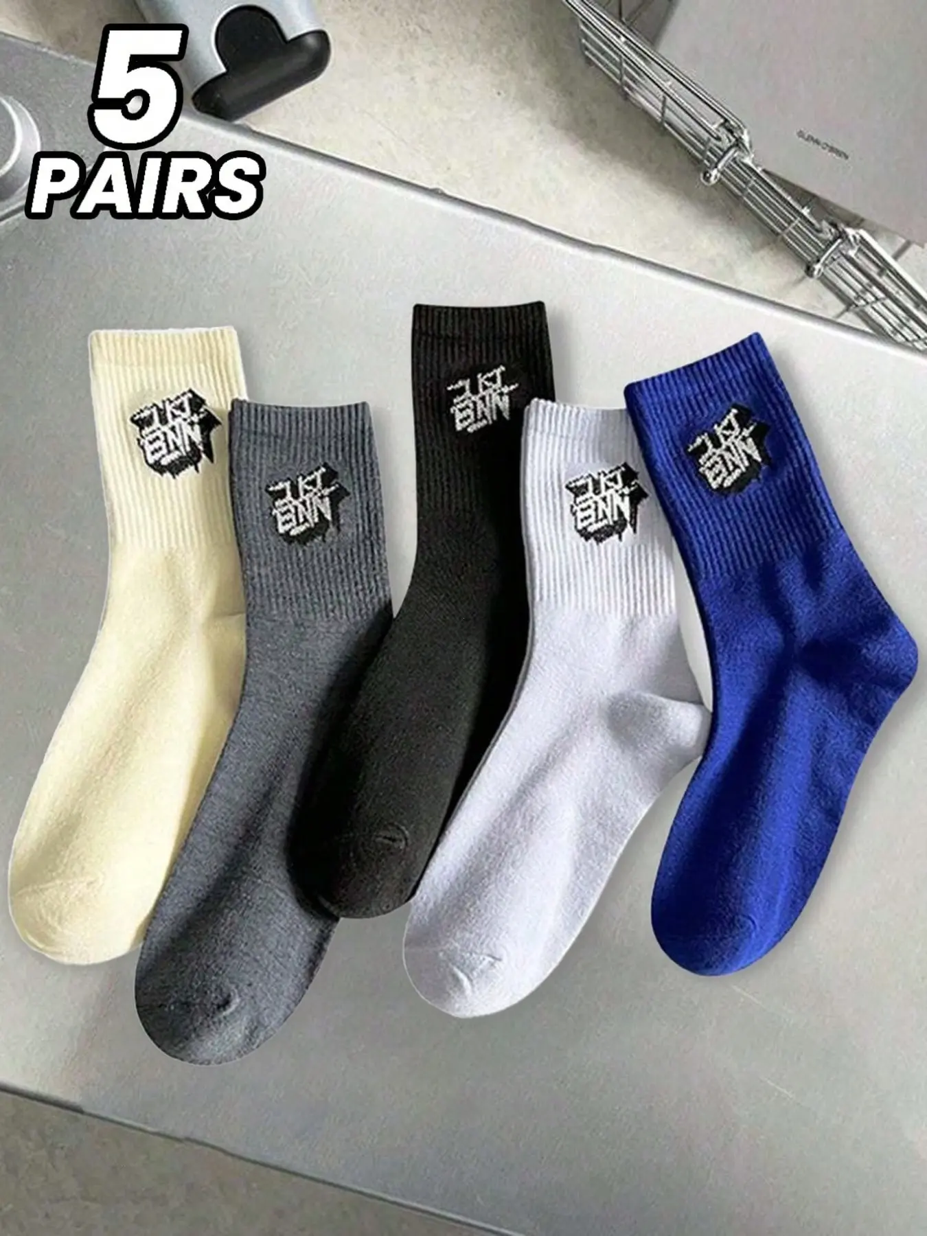 5 Pairs Trendy Versatile Street Fashion Casual Mid-Calf Socks, Sock Sets, Comfortable and Stylish Footwear for Everyday Wear, Perfect for Urban