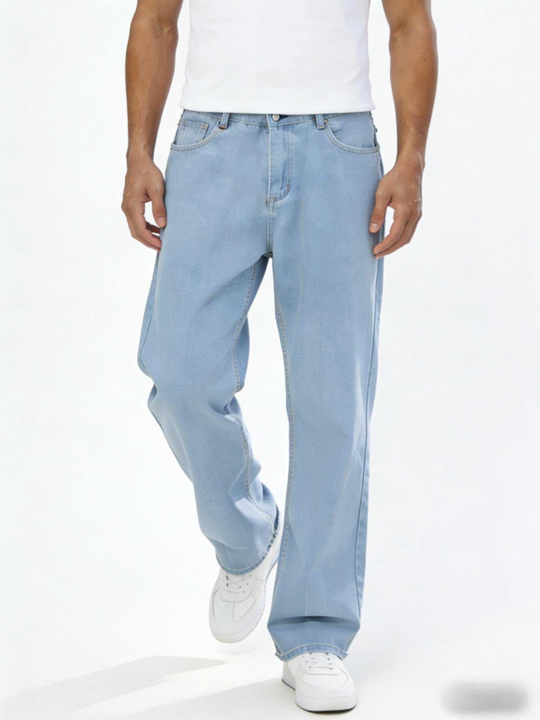 Jeans Men's straight leg jeans, comfortable mid waist casual jeans, business comfortable fashionable versatile jeans Relaxed Fit Soft Denim