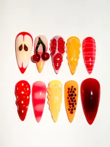 Last Bite High-quality, Hand-Painted Press-on Nails for Summer- Custom Sizing with Coin Method - Includes Application Kit - Fruit Nail Designs - Press On Manicure - Long Stiletto Shapes