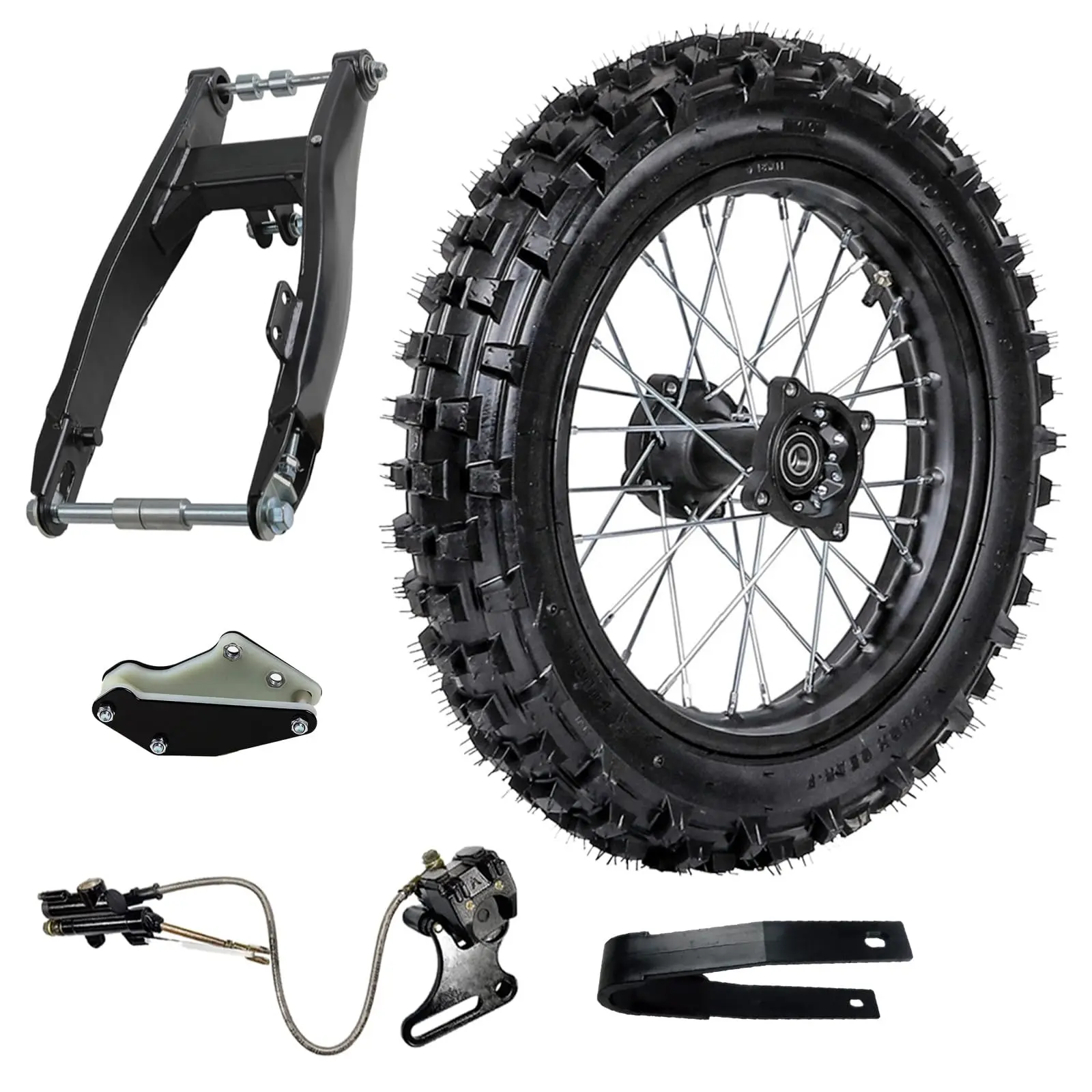 90/100-14 Dirt Bike Rear Wheel Swing Arm Kit – 1.85x14 Tire Rim Assembly with Rear Swingarm, Chain Guard, Swingarm Guad, Brake Caliper – for Pit Dirt Bike Offroad Motorcycle Taotao Coolster