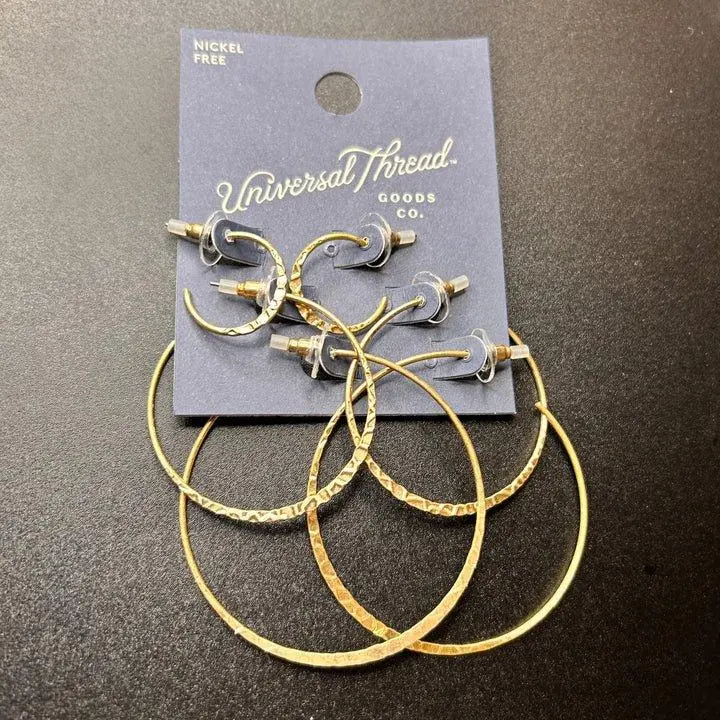 Universal Thread Goods Co. Gold Hoops Set - 3 Pairs in Different Sizes, Nickel Free, Hoop Earrings