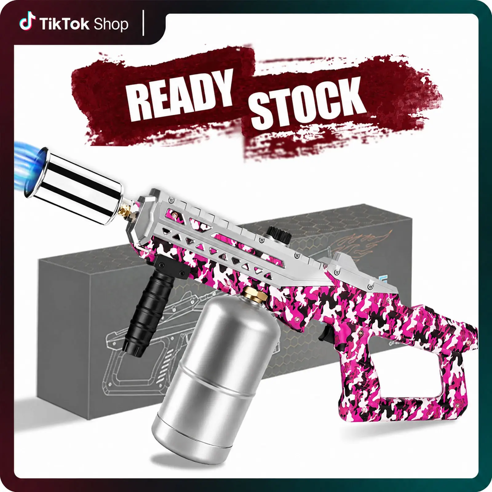 Propane Torch Gun, Powerful Kitchen Culinary Blow Torch with Adjustable Flame, Pink Camo Design for BBQ, Searing Steak, Camping, Campfire & Gas Welding (Propane Tank Not Included)