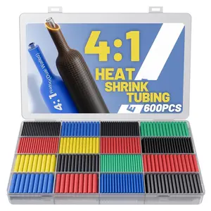 600 count Heat Shrink Tubing Kit - 4:1 Ratio Adhesive Lined, Wire Shrink Wrap Tubing, Marine Grade Industrial Heat-Shrink Tubing, 7 Sizes 5 Colors