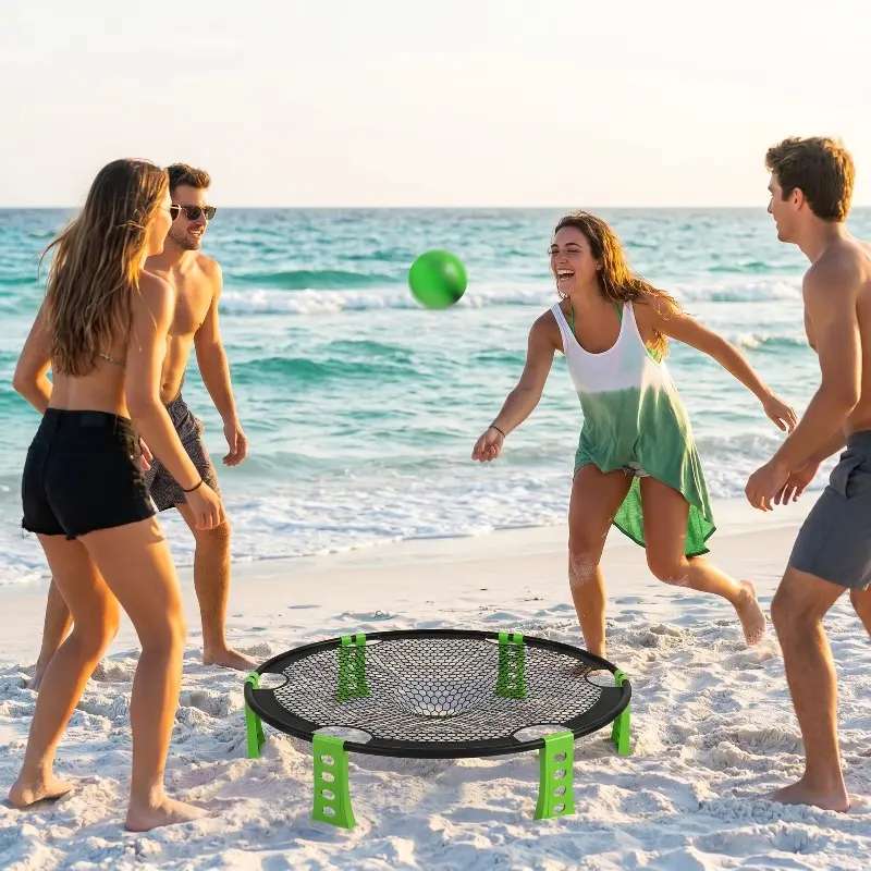 Beach Volleyball Complete Set - ABS Plastic Sand Court Gear with 3.7” Thick, 34.2” 2v2 Game Ball, Clip-On, Ready-to-Play Tailgate Summer Essentials for Adults (Home & Festive Party Supplies)