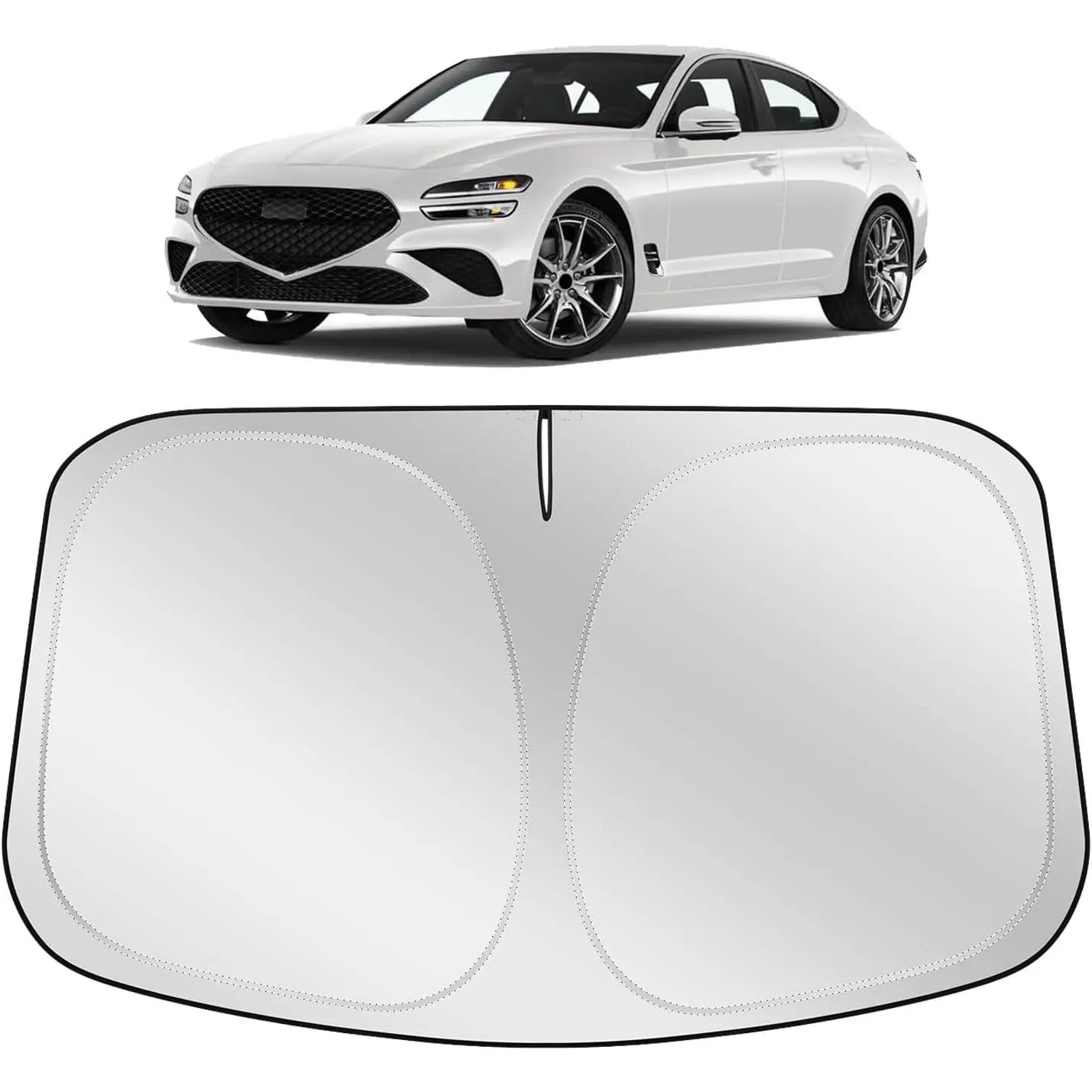 XHRING Custom Fit Fabric Windshield Sun Shade - UV Protection, Collapsible, Heat Blockage Car Front Window Cover Compatible with Genesis G70, G80, G90, GV60 2023-2026 Accessories, Reflective Poly, Polyester
