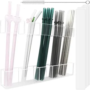 Household daily necessities Acrylic Straw Holder for Cabinet Door 9.5"- Transparent Reusable Tumbler Straw Organizer Storage, Clear Small Kitchen Organization Accessories Container Rack, Ultra Sticky Cupboard Door Mounted