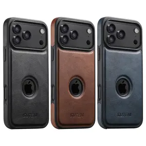 Leather Cover for iPhone 17/17 Air/17 Pro/17 Pro Max, Wireless Charging Phone Case Logo View Retro Shockproof Shell