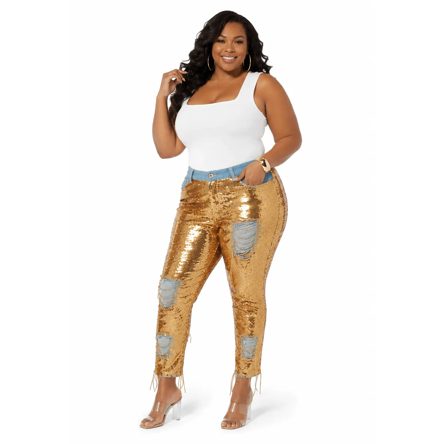 Sequin Ripped Jean by Studio EY