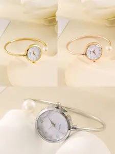 Elegant Women's Stainless Steel Strap Quartz Movement Watch with Mineral Glass Protection, Elegant Round Dial, Casual Open Bangle Style, Perfect for Parties & Daily Wear, Ideal Holiday Gift, Elegant Fashion Watch