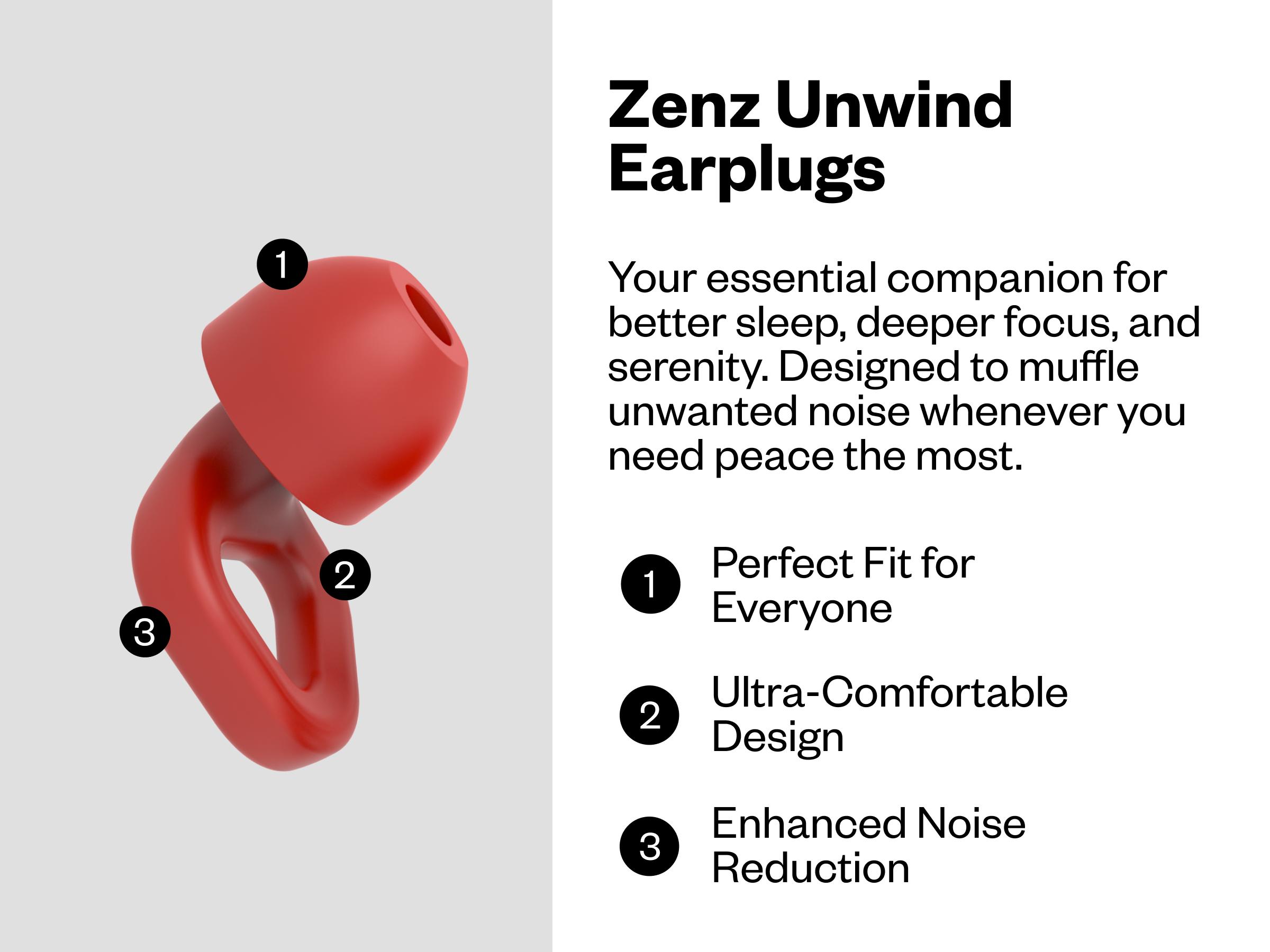 ZENZ Unwind Earplugs - Soft and Comfortable Design for Relaxation and Noise Reduction - Red