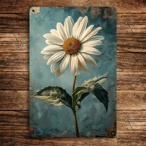1pc Vintage White Daisy Metal Wall Art - 8x12 Inch Tinplate Decor Sign for Home, Cafe, Bar, Garage - Easy Hang, Fade-Resistant