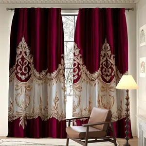 Set of 2 Vintage Style Blackout Curtains - Red & White Floral Pattern, Filtered Light, Pole Pocket, Machine Washable Polyester Window Curtain, Room Decor Curtain for Living Room, Bedroom, Kitchen, Cafe(106)