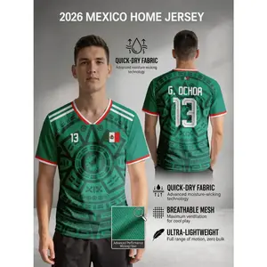 2026 13 G.Ochoa Mexico Soccer Jersey, Aztec Print, Men's Quick-Dry National Team Fan T-Shirt, Lightweight Sportswear Top, All Seasons Casual Style