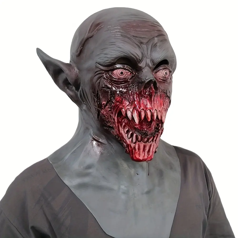 Natural Latex Full Neck Realistic Horror Hungry Vampire Mask Demon Zombie Headgear for Halloween Christmas Cosplay Photography Props Bar Club Rave LARP Party Play Decors Stage Performance Accessories Gift Collection Scary Hand X24053A